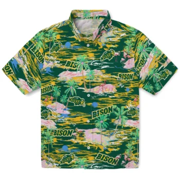 North Dakota State Bison Hawaiian Shirt - Tropical Palms