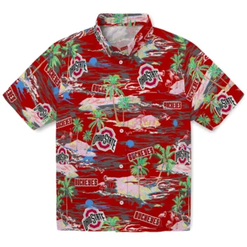 Ohio State Buckeyes Hawaiian Shirt - Tropical Palms