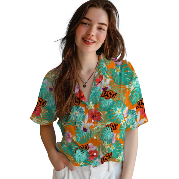 Oklahoma State Cowboys Hawaiian Shirt Customized Hibiscus Blossoms Orange Latest Model Oklahoma State Cowboys Hawaiian Shirt Customized Hibiscus Blossoms Orange Latest Model