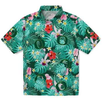 Oregon Ducks Hawaiian Shirt Personalized Hibiscus Blossoms Green Best Selling