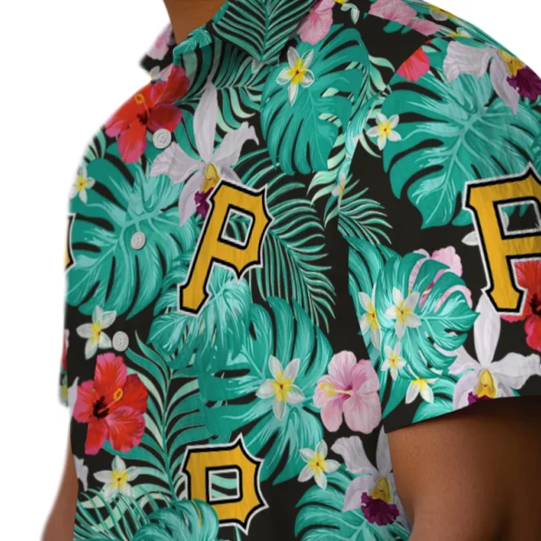 Pittsburgh Pirates Hawaiian Shirt Customized Hibiscus Blossoms Black Trendy