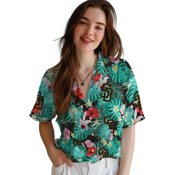 San Diego Padres Hawaiian Shirt Personalized Hibiscus Blossoms Brown Latest Model