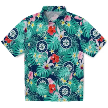 Seattle Mariners Hawaiian Shirt Customized Hibiscus Blossoms Navy Blue Best Selling