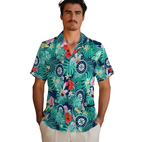 Seattle Mariners Hawaiian Shirt Customized Hibiscus Blossoms Navy Blue Fashion Forward Seattle Mariners Hawaiian Shirt Customized Hibiscus Blossoms Navy Blue Fashion Forward