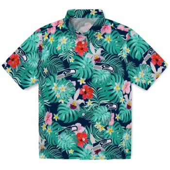 Seattle Seahawks Hawaiian Shirt Custom Hibiscus Blossoms Blue Best Selling