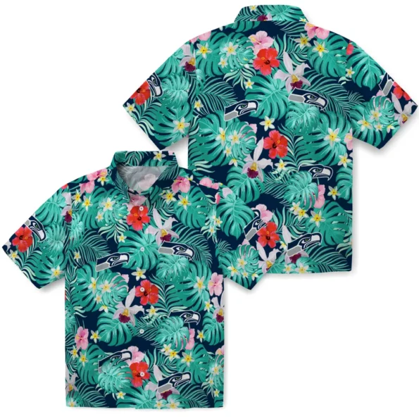 Seattle Seahawks Hawaiian Shirt Custom Hibiscus Blossoms Blue High Quality
