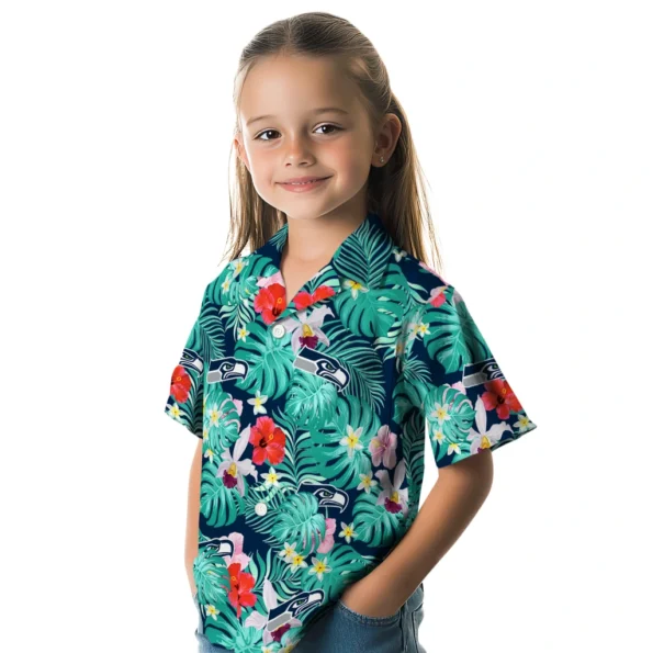 Seattle Seahawks Hawaiian Shirt Custom Hibiscus Blossoms Blue Premium Grade