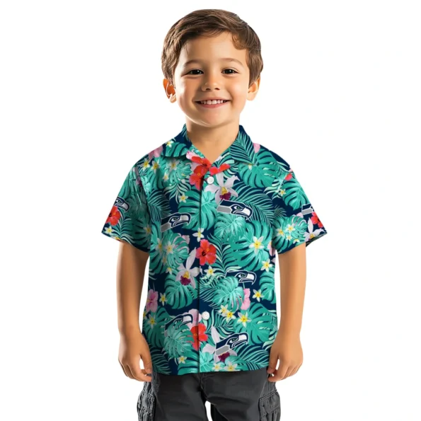 Seattle Seahawks Hawaiian Shirt Custom Hibiscus Blossoms Blue Top Rated