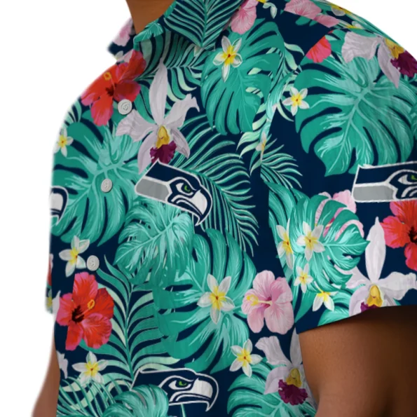 Seattle Seahawks Hawaiian Shirt Custom Hibiscus Blossoms Blue Trendy