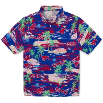 SMU Mustangs Hawaiian Shirt - Tropical Palms