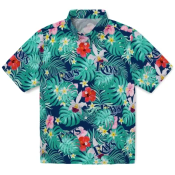 Tampa Bay Rays Hawaiian Shirt Custom Hibiscus Blossoms Navy Best Selling