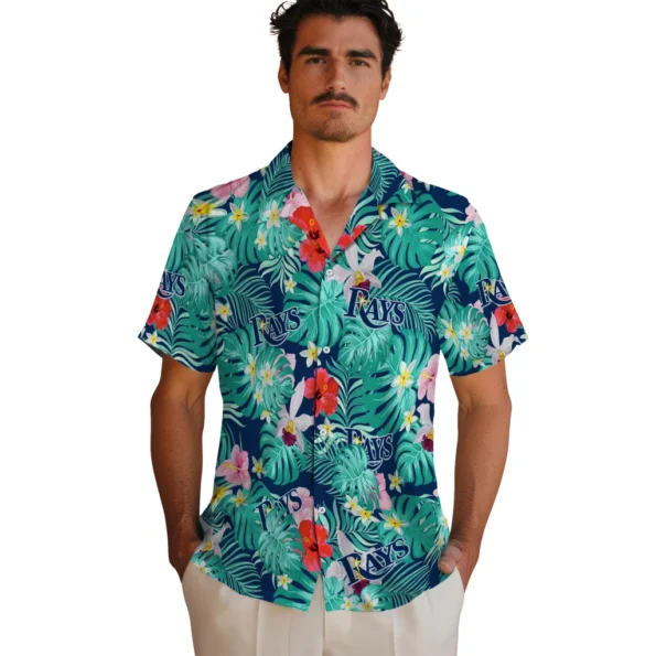 Tampa Bay Rays Hawaiian Shirt Custom Hibiscus Blossoms Navy Fashion Forward Tampa Bay Rays Hawaiian Shirt Custom Hibiscus Blossoms Navy Fashion Forward