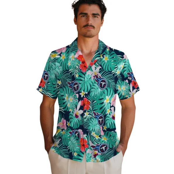 Tennessee Titans Hawaiian Shirt Personalized Hibiscus Blossoms Navy Fashion Forward