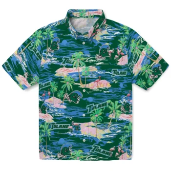 Tulane Green Wave Hawaiian Shirt - Tropical Palms