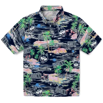 UConn Huskies Hawaiian Shirt - Tropical Palms
