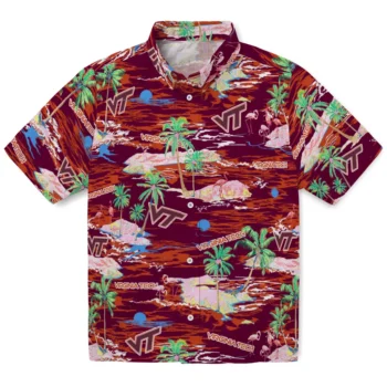 Virginia Tech Hokies Hawaiian Shirt - Tropical Palms