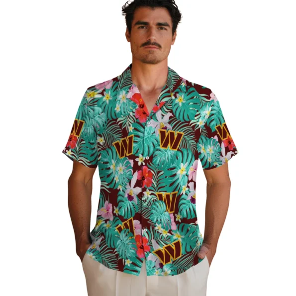Washington Commanders Hawaiian Shirt Custom Hibiscus Blossoms Burgundy Fashion Forward Washington Commanders Hawaiian Shirt Custom Hibiscus Blossoms Burgundy Fashion Forward