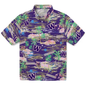 Washington Huskies Hawaiian Shirt - Tropical Palms