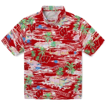 Wisconsin Badgers Hawaiian Shirt - Tropical Palms