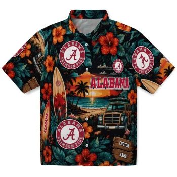 Alabama Crimson Tide Hawaiian Shirt - Custom Scenic Collage Black Green