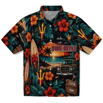 Arizona State Sun Devils Hawaiian Shirt - Custom Scenic Collage Black Green