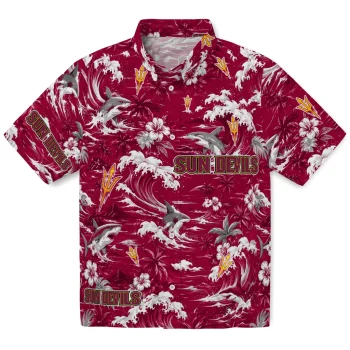 Arizona State Sun Devils Hawaiian Shirt - Customized Wave Florals Maroon