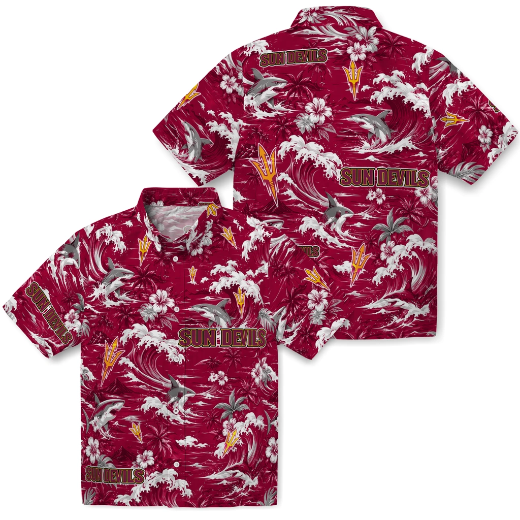arizona-state-sun-devils-hawaiian-shirt-customized-wave-florals-maroon-high-quality