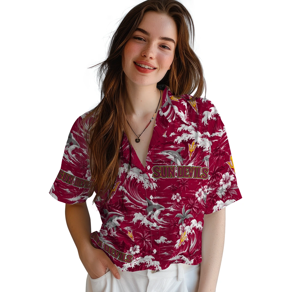 arizona-state-sun-devils-hawaiian-shirt-customized-wave-florals-maroon-latest-model