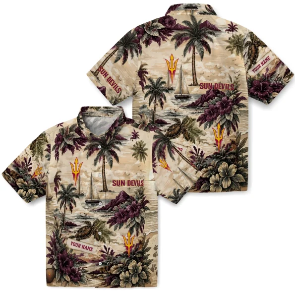 arizona-state-sun-devils-hawaiian-shirt-personalized-island-voyage-maroon-beige-high-quality