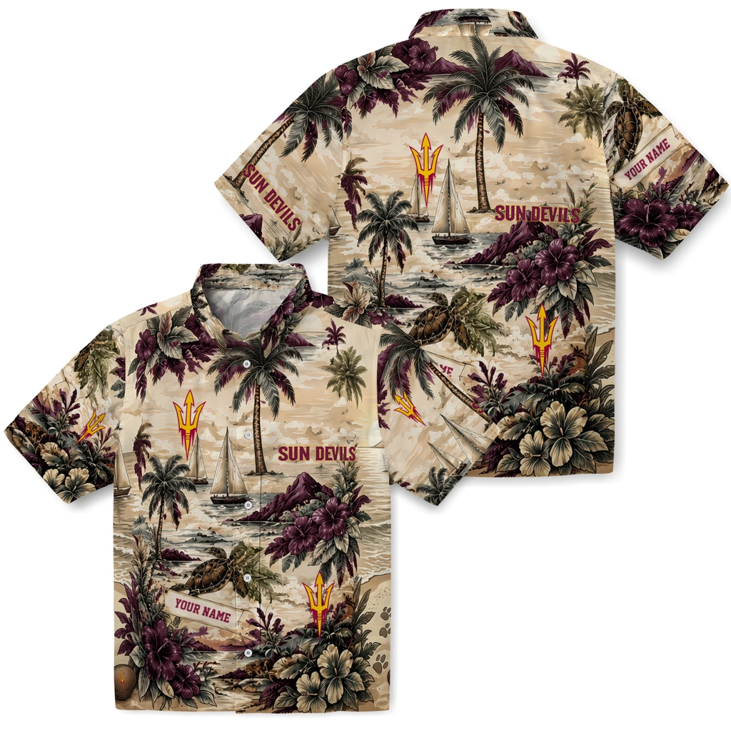 arizona-state-sun-devils-hawaiian-shirt-personalized-island-voyage-maroon-beige-high-quality