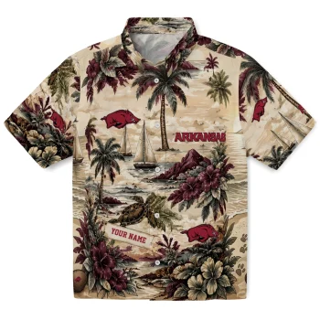 Arkansas Razorbacks Hawaiian Shirt - Custom Island Voyage Red Beige