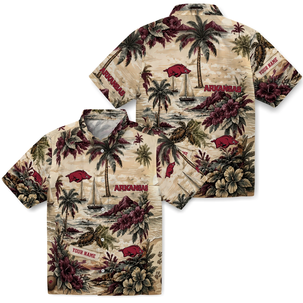 arkansas-razorbacks-hawaiian-shirt-custom-island-voyage-red-beige-high-quality