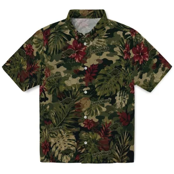 Arkansas Razorbacks Hawaiian Shirt - Personalized Foliage Camo Dark Olive Green