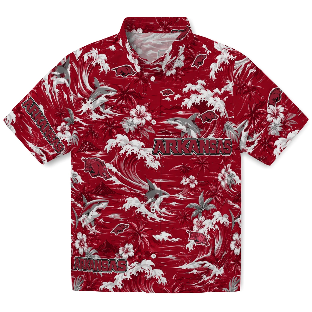 arkansas-razorbacks-hawaiian-shirt-personalized-wave-florals-red-best-selling arkansas razorbacks hawaiian shirt personalized wave florals red best selling