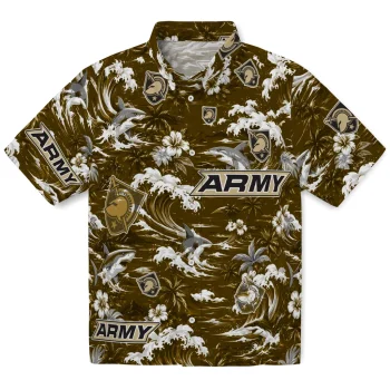 Army Black Knights Hawaiian Shirt - Custom Wave Florals Gold