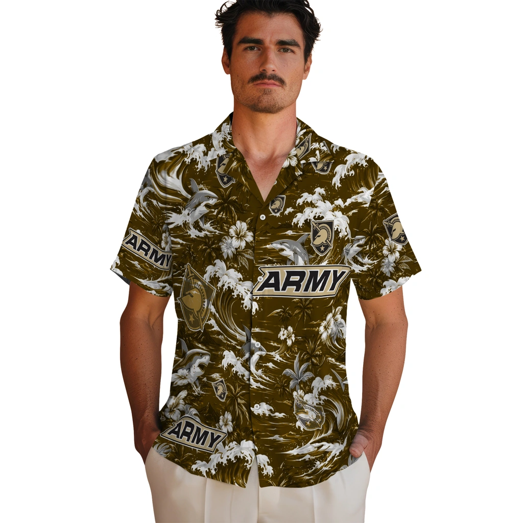 army-black-knights-hawaiian-shirt-custom-wave-florals-gold-fashion-forward