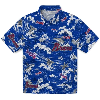 Atlanta Braves Hawaiian Shirt - Custom Wave Florals Navy