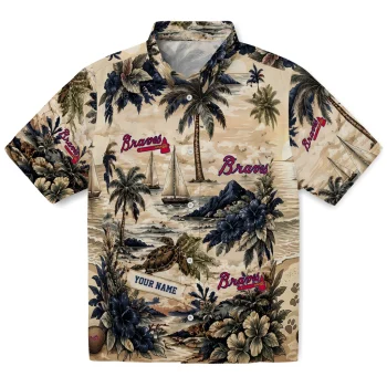 Atlanta Braves Hawaiian Shirt - Customized Island Voyage Navy Beige