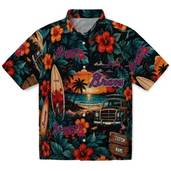 Atlanta Braves Hawaiian Shirt - Personalized Scenic Collage Black Green