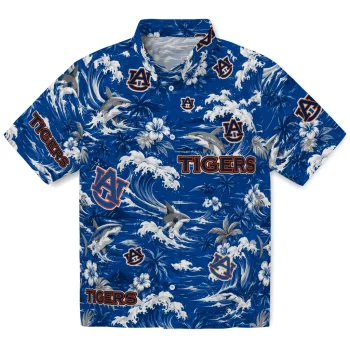 Auburn Tigers Hawaiian Shirt - Custom Wave Florals Navy Blue
