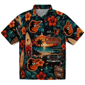 Baltimore Orioles Hawaiian Shirt - Custom Scenic Collage Black Green