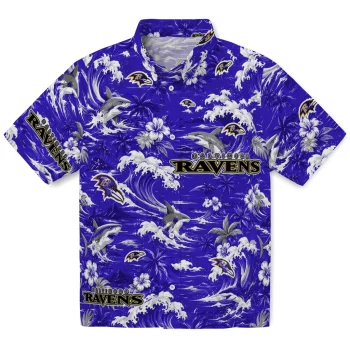 Baltimore Ravens Hawaiian Shirt - Customized Wave Florals Purple