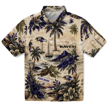 Baltimore Ravens Hawaiian Shirt - Personalized Island Voyage Purple Beige