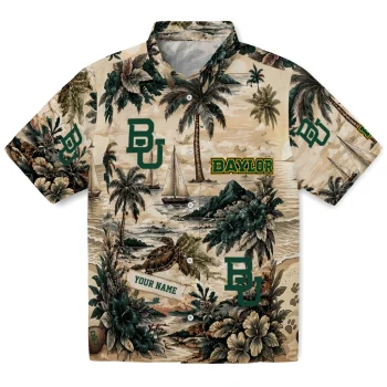 Baylor Bears Hawaiian Shirt - Personalized Island Voyage Green Beige