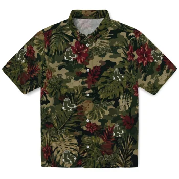Boston Red Sox Hawaiian Shirt - Personalized Foliage Camo Dark Olive Green