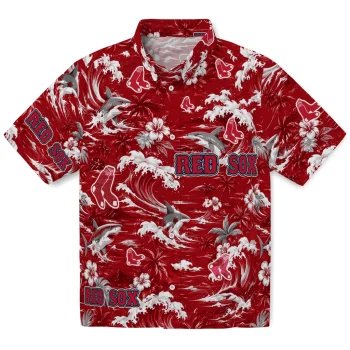 Boston Red Sox Hawaiian Shirt - Personalized Wave Florals Red