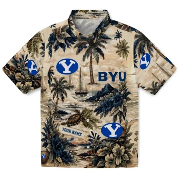 BYU Cougars Hawaiian Shirt - Customized Island Voyage Blue Beige