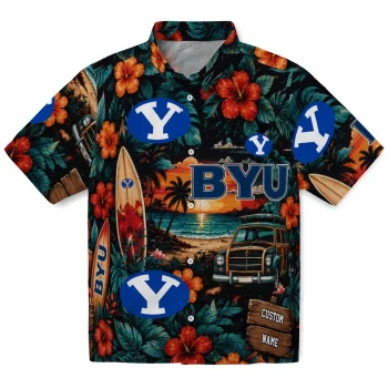 BYU Cougars Hawaiian Shirt - Personalized Scenic Collage Black Green