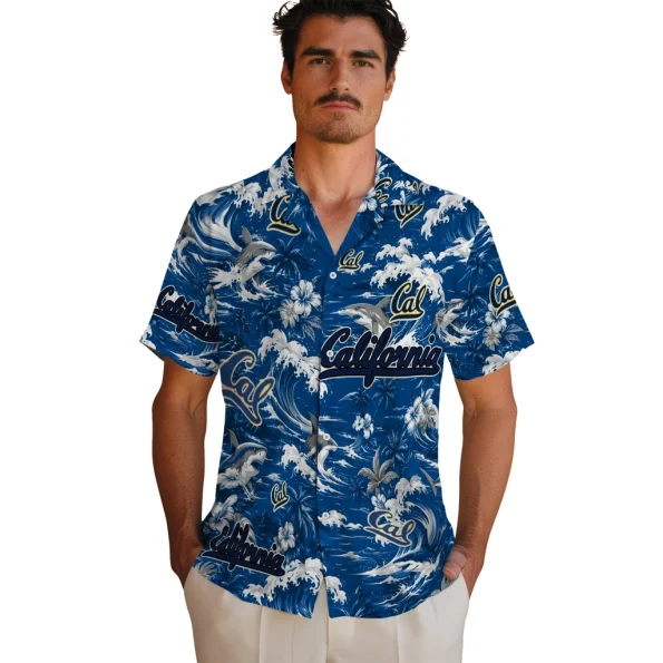 california-golden-bears-hawaiian-shirt-customized-wave-florals-blue-fashion-forward