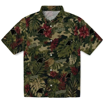 Carolina Panthers Hawaiian Shirt - Custom Foliage Camo Dark Olive Green
